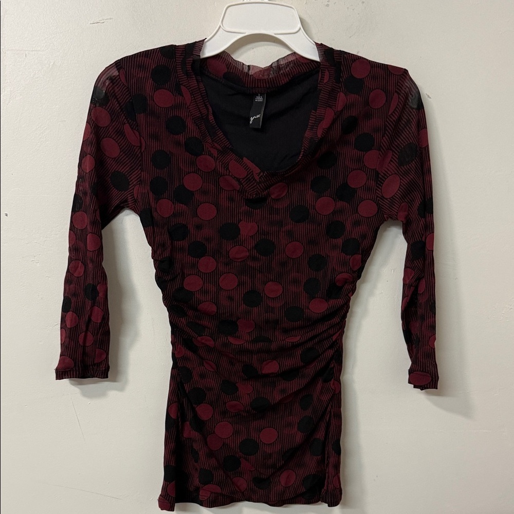 Gudrun Sjoden Burgundy and Black Polka Dot Top
